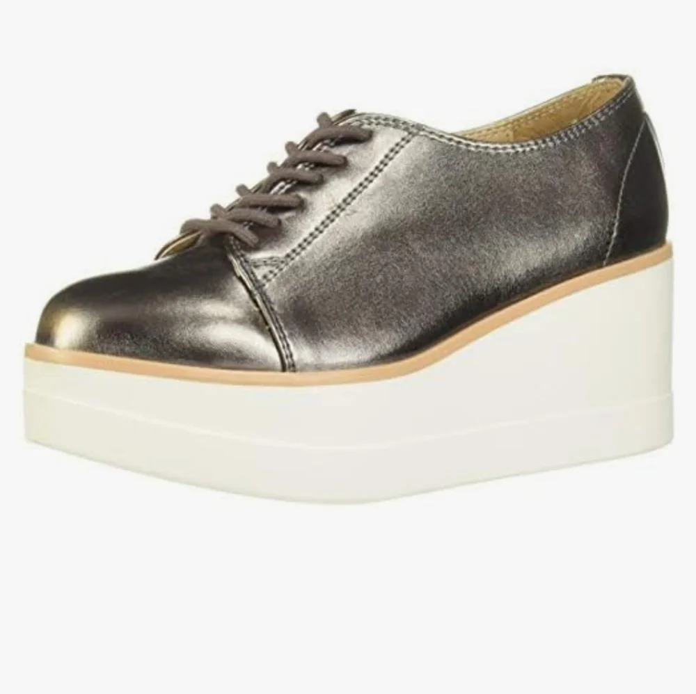 F EFE wedge platform metallic lace up loafers punk, schoolgirl, tennis sneakers